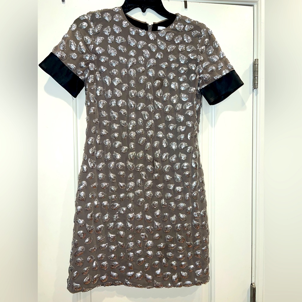 Diane Von Furstenburg Dvf Cindy Puff Sequin Dress Size 0 Black Silver Sparkle